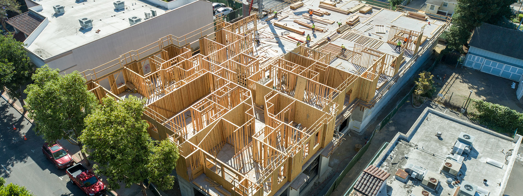 San Luis Square, San Luis Obispo, CA Builder - Design and Build Contractors - Multi-story Mixed Use Building Construction - Condos - Condominium Construction - Retail Shopping Center - Underground Parking - Structural Steel and Wood Framing Construction - JW Design & Construction